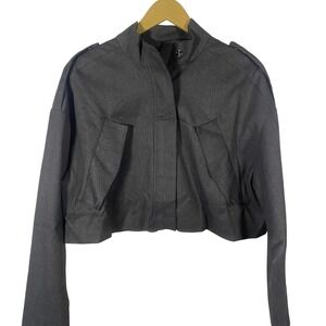 NWT The Drop Dark Gray Cropped Mock‎ Neck Jacket, Full Zip, Epaulettes - Size L